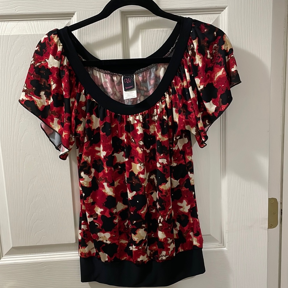 Small - Red, Black and White Blouse